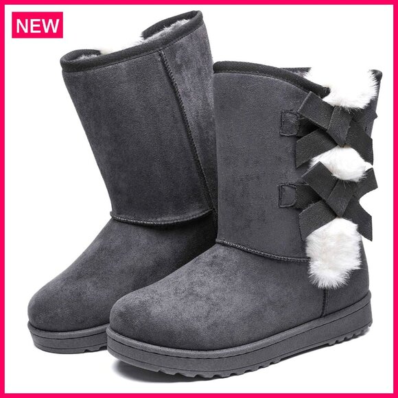 Shoes - Women's Mid Calf Winter Snow Boots Fur Lined Slip On Fashion Bootie